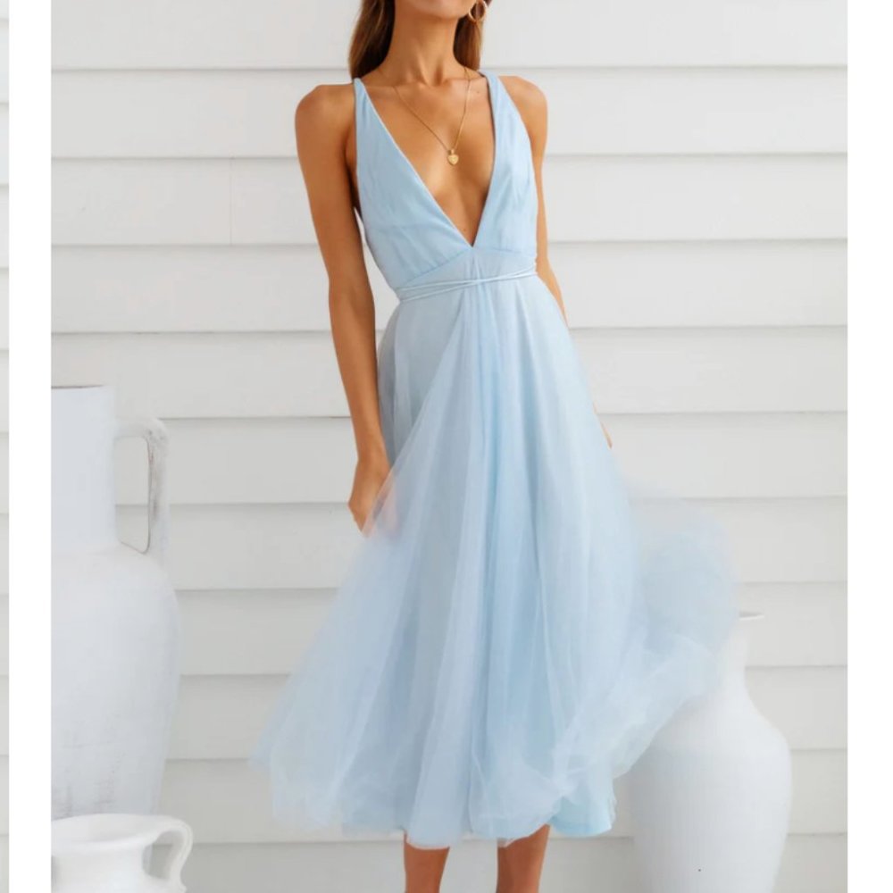 SUMMER CINDERELLA MIDI DRESS BLUE